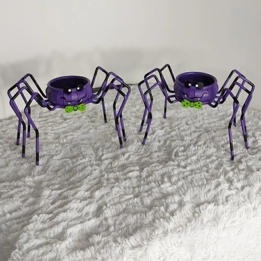 Two Halloween Spider Tea light Candle Holder